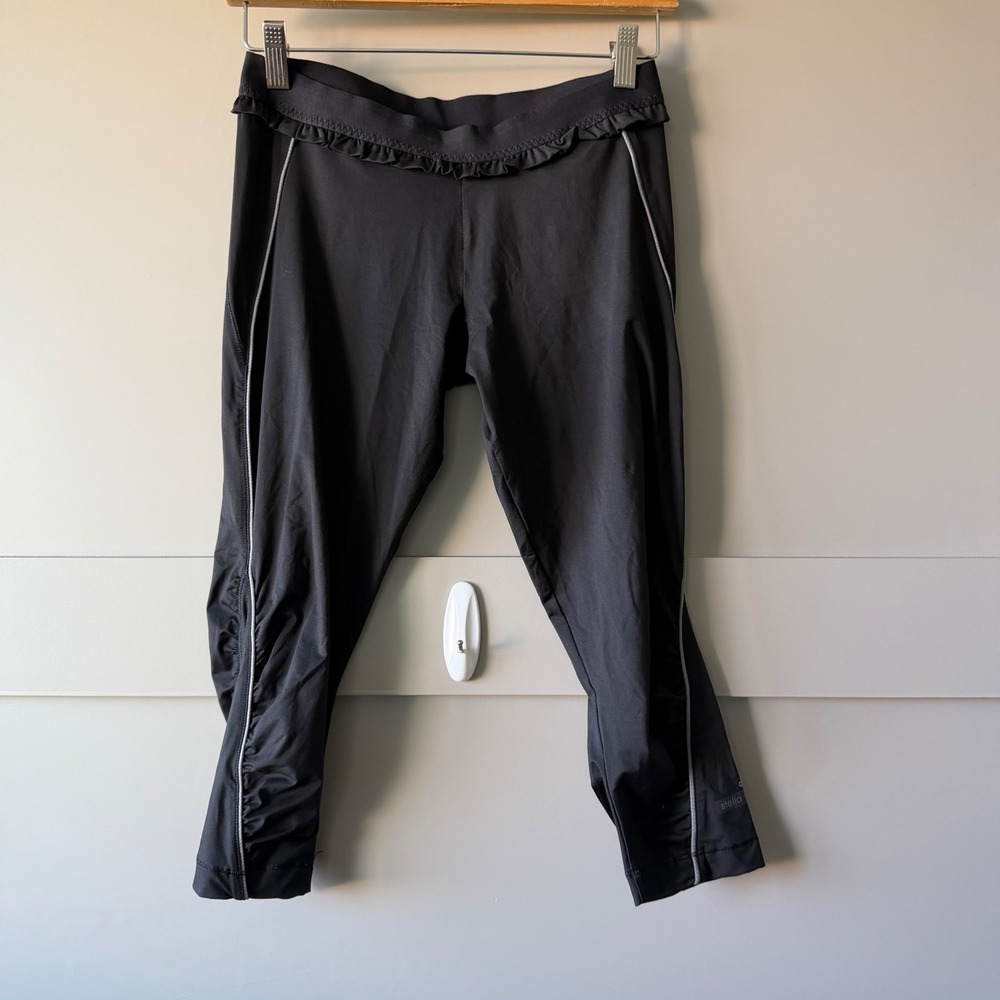 Adidas Stella McCartney Leggings Womens S Black Ruffle Ruched Capri Athletic